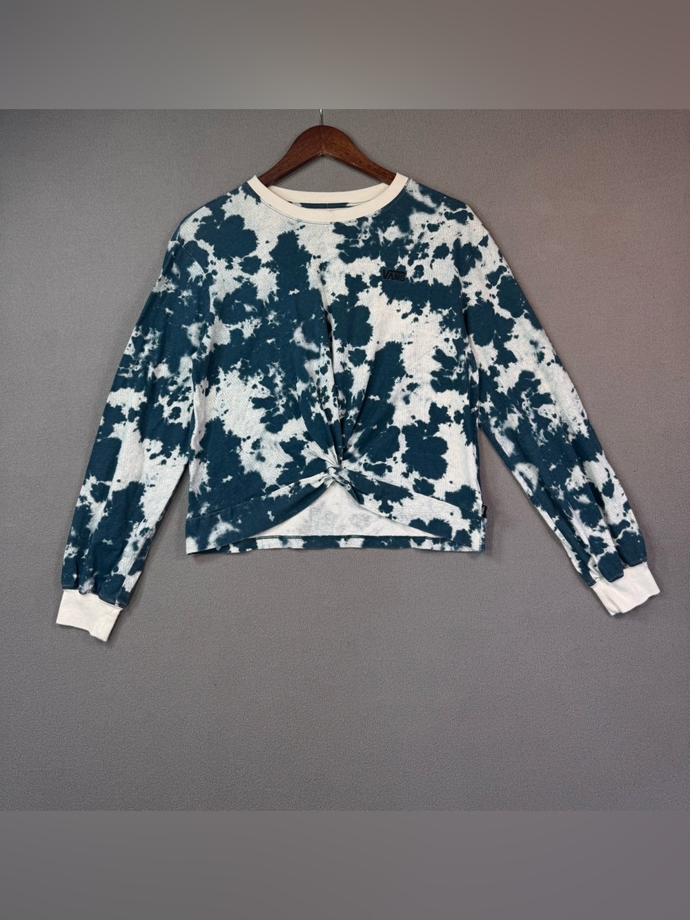 Vans Women’s Teal and White Tie-Dye Knot Front Long Sleeve Top, Small